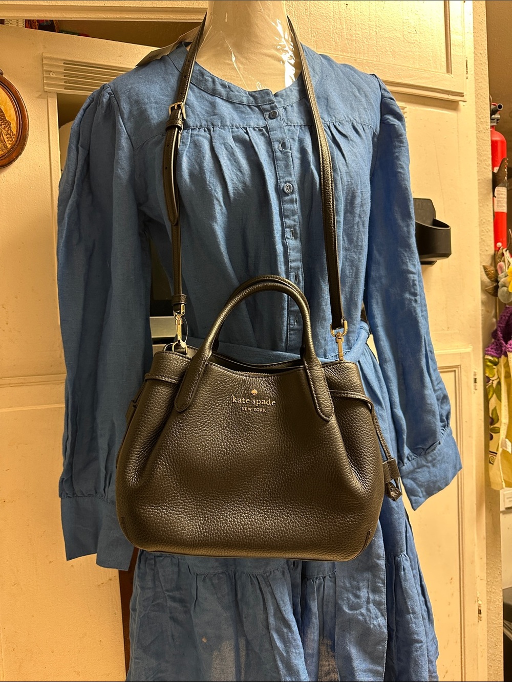 kate spade ♠️ black pebbled leather satchel with strap